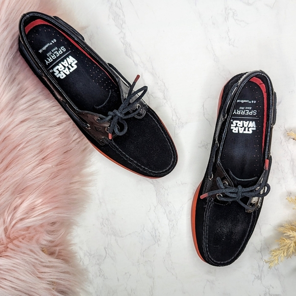 Sperry Star Wars Darth Vader Black and Red Sith Lord Suede Boat Shoes Sz 6.5 - Picture 10 of 15